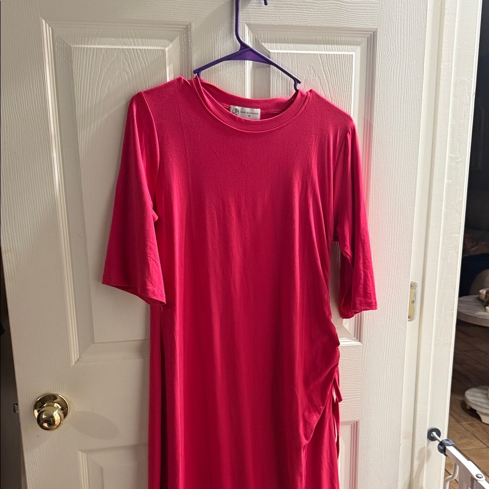 Women’s Solid Pink Short Sleeve Side-Ruched Dress